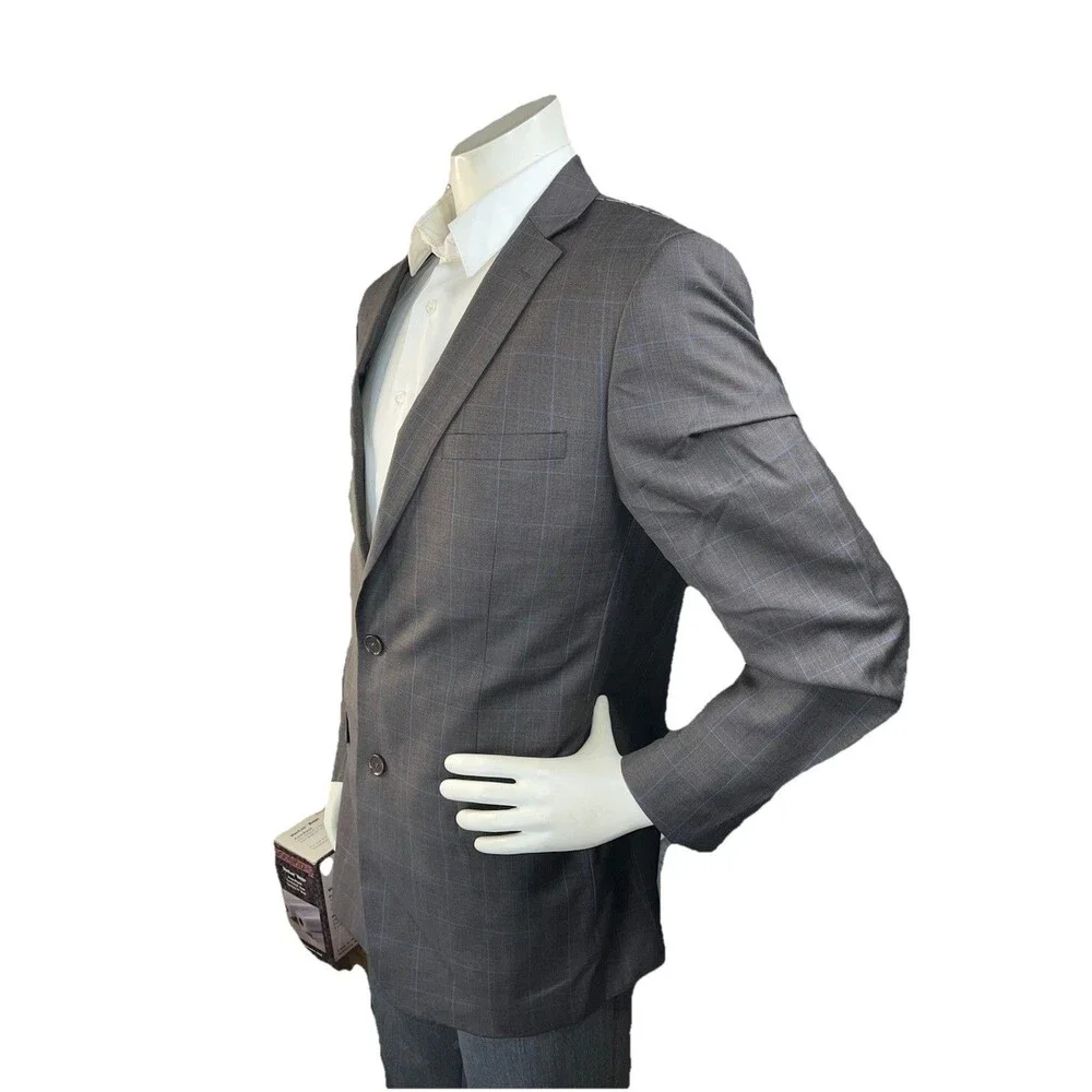 NWOT Combatant Gentleman Mens 44L Blazer Windowpane Check Slim Wool Sport Coat